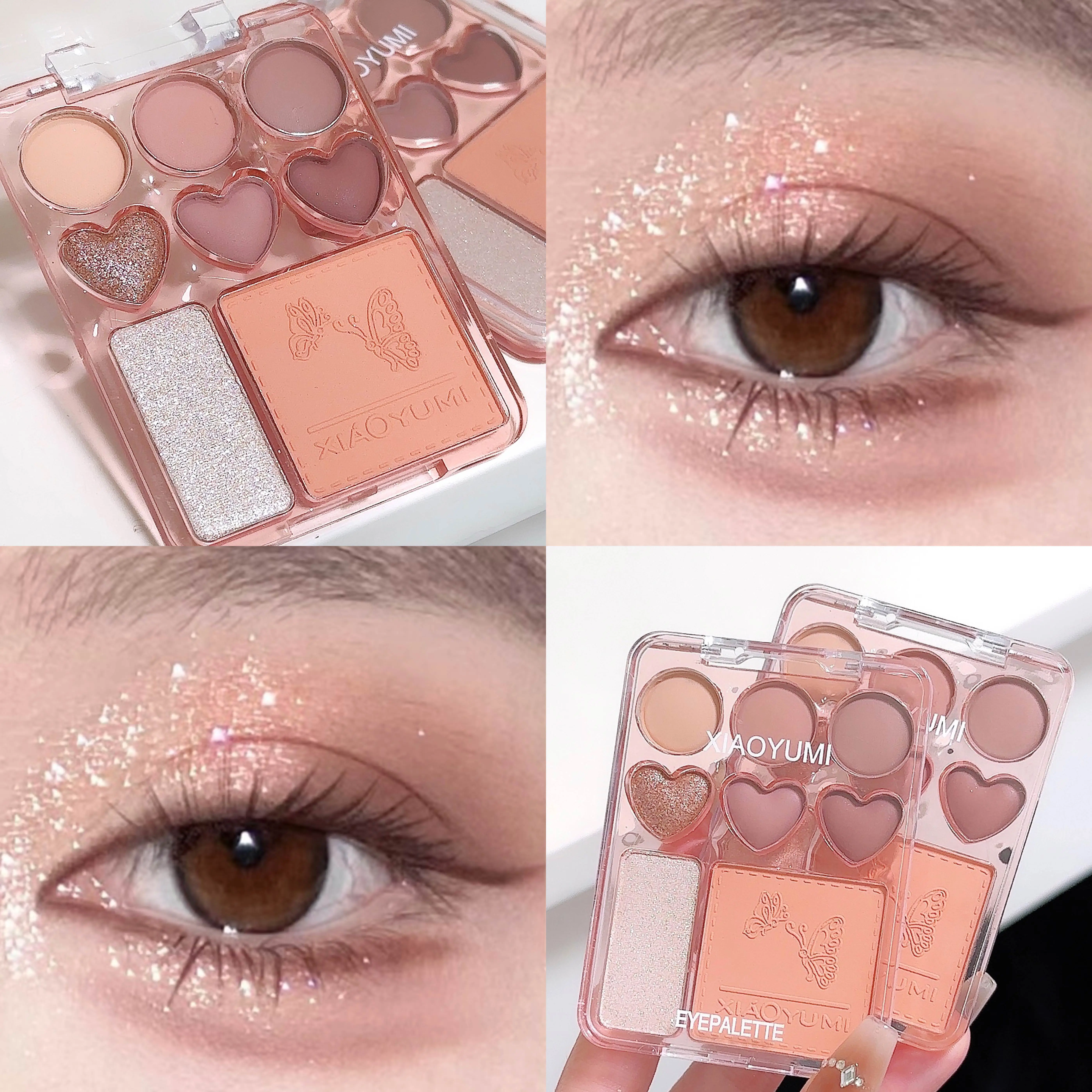 Eight-color eyeshadow palette with light ，earthy tones, low saturation, high-gloss pearlescent color, easy to apply