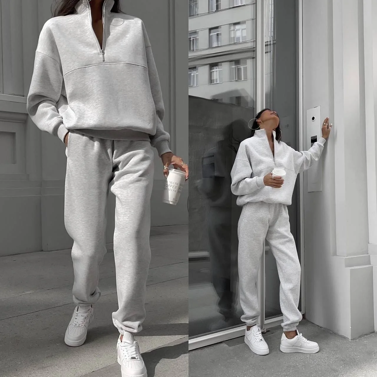 New in Outwears Sweatshirt Winter Clothes Women Warm Suit Ladies Outfit Clothing Long Sleeve Zip-up Top Casual Pants 2 Piece Set