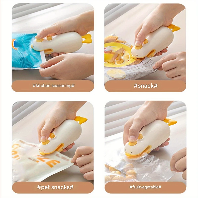 New Cute Duck Handheld Vacuum Sealer Rechargeable Magnetic Bag Sealer For Freshness Portable Easy Use Kitchen Gadget 2 in 1
