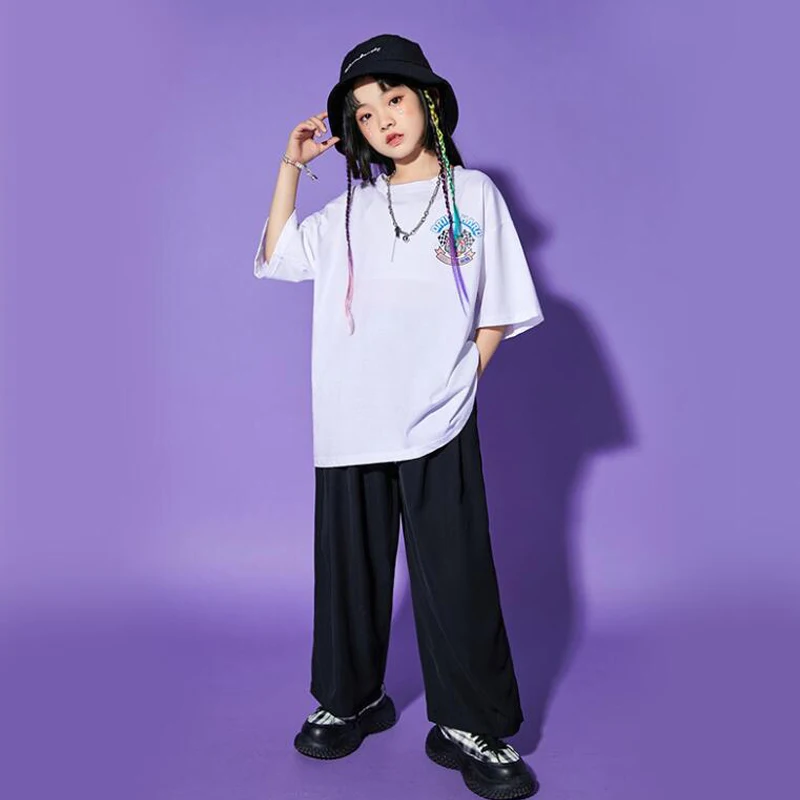 Kids Kpop Hip Hop Clothing Graffiti Oversize T Shirt Streetwear Sweat Baggy Pants For Teen Girl Boys Jazz Dance Costume Clothes