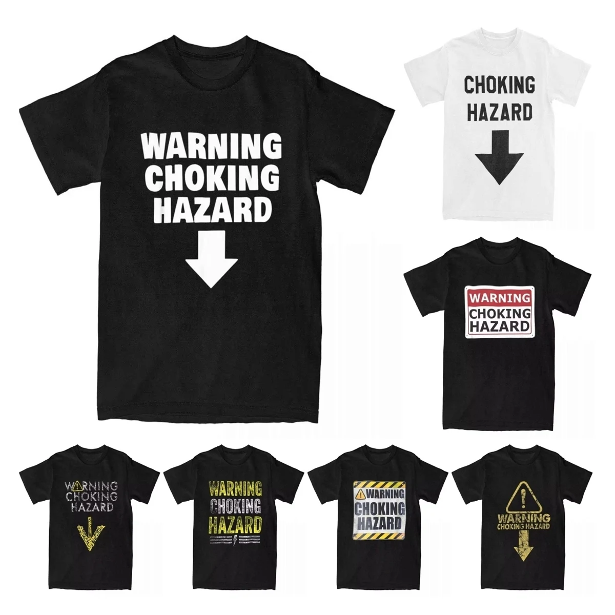 Men's Warning Choking Hazard Down Arrow T Shirts 100% Cotton Clothes Funny Humor Naughty Mind Joke Tees Original T-Shirts