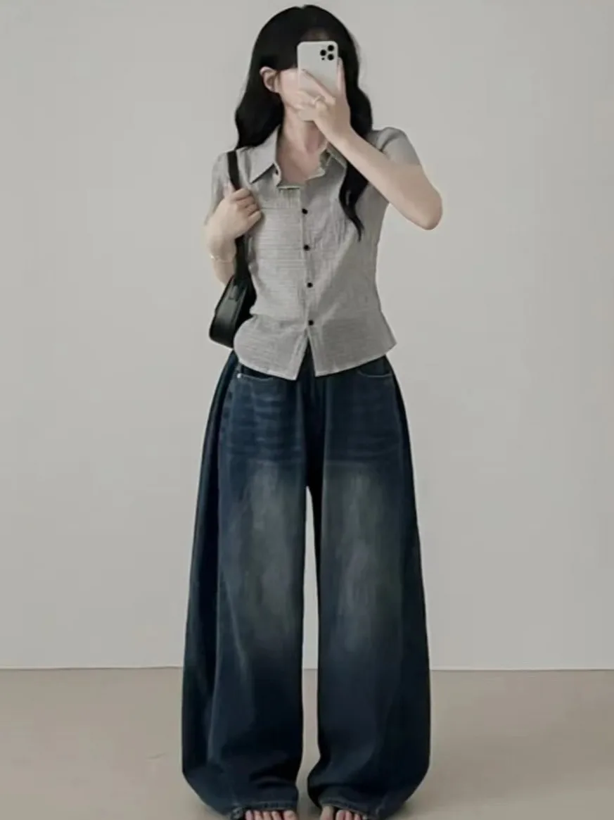 سترة نسائية كورية Sle عتيقة منقوشة بقصة ضيقة وزر واحد مفتوح سترة Faionable ort Sve irt صيف 2025 #5