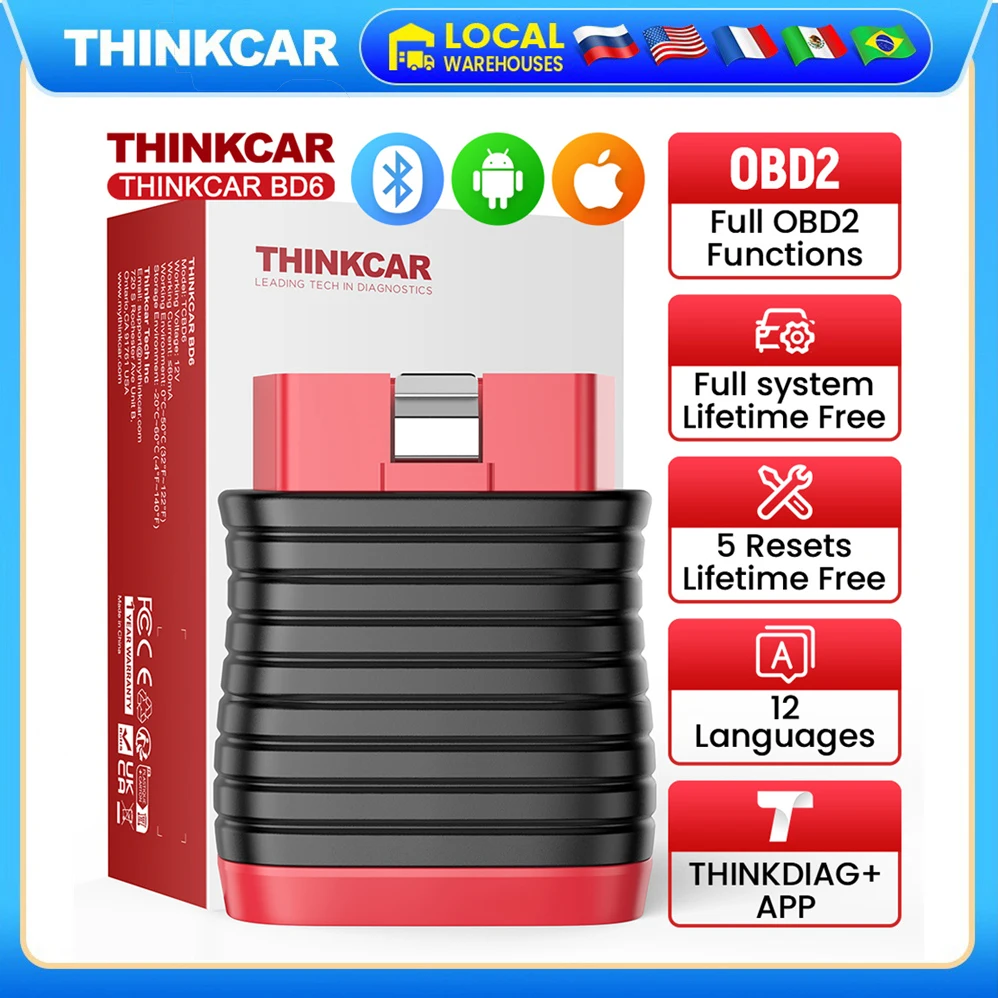 Thinkcar BD6 Car Diagnostic Scanner Support BLEED BRAKE ETS IMMO OIL Reset Lifetime Free Update OBD2 Scan Tool VS Mucar BT200