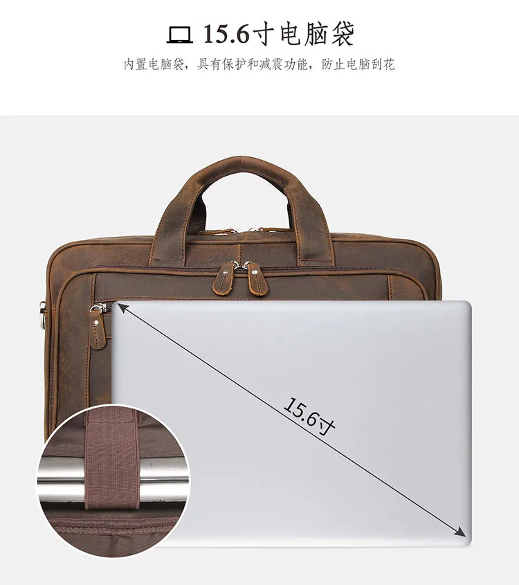 High Quality Genuine Leather Men Briefcase Business Bag Crazy Horse Leather Large 17'inch Laptop Bag Male Portfolio Office Case
