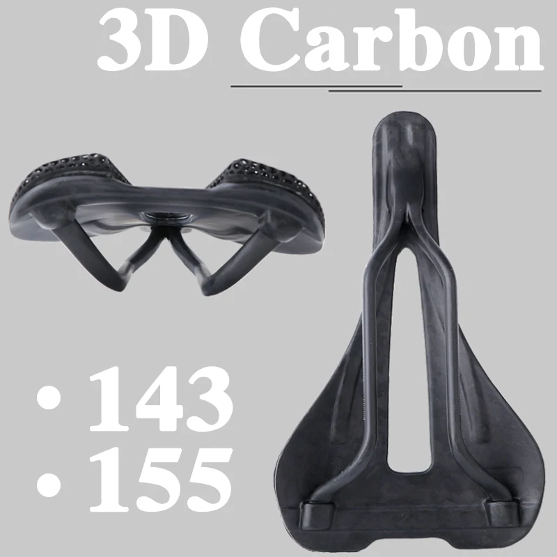 

HASSNS Carbon Fiber 3D Printed Saddle 143 155 Ultralight Comfortable Hollow Breathable Seat Cushion for MTB Road Racing Bike