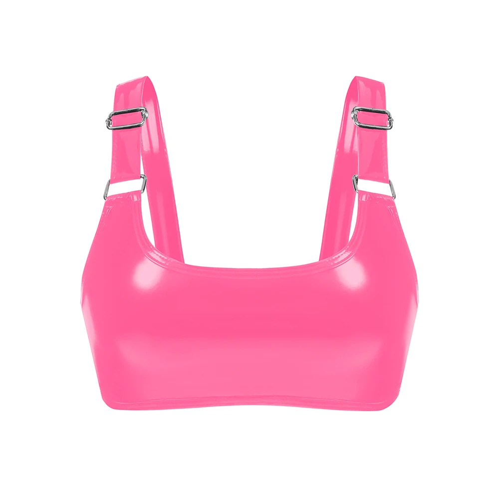 Neues Halfter-Top aus glänzendem PVC-Kunstleder, Bustier-Top, Bikini-Crop-Tops, kurzes Croptop, sexy BH, Clubwear, ärmellose Camisole – Detail 7
