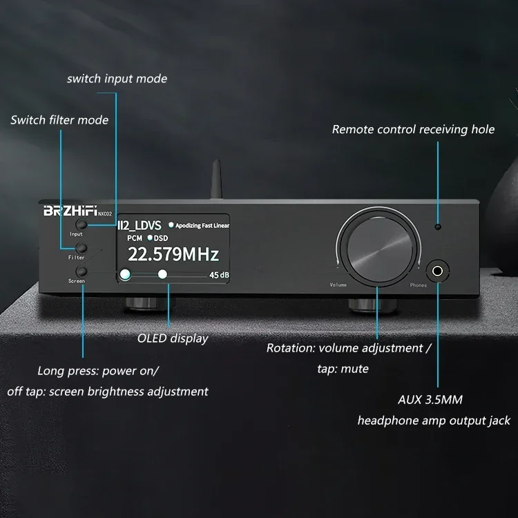 

BRZHIFI NXC02 ЦАП ES9038PRO*2 USB Amanero Полностью балансный Hi-Fi аудиодекодер DSD512 384 кГц Усилитель для наушников Bluetooth 5.1 LDAC IIS