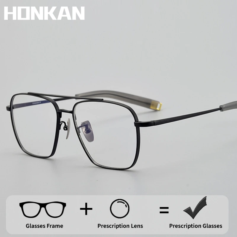 

Ультралегкие β-титановые квадратные мужские очки с двойным мостом, оправа для очков по рецепту, деловые очки, очки для чтения