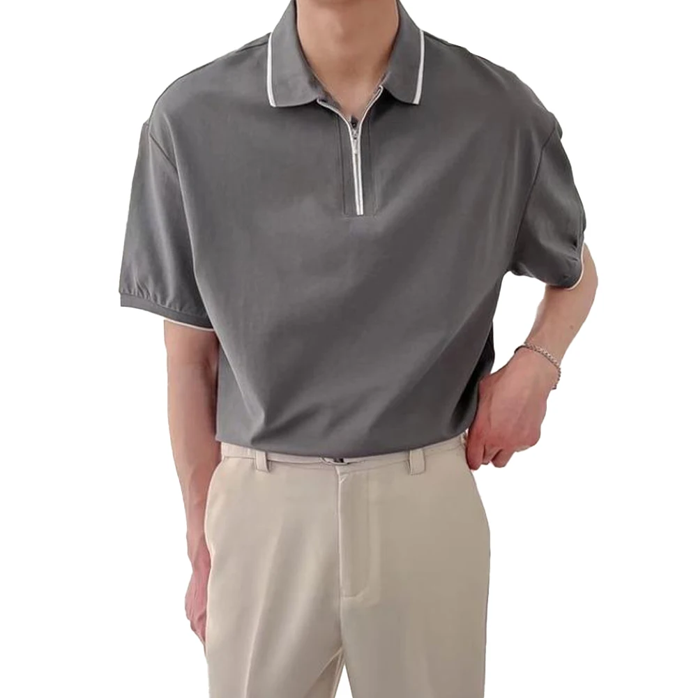 

Comfortable Slim Fit Shirt Casual Formal Tops 2XL Men's Business T-Shirt Zip Collar Neckline Brand New Condition