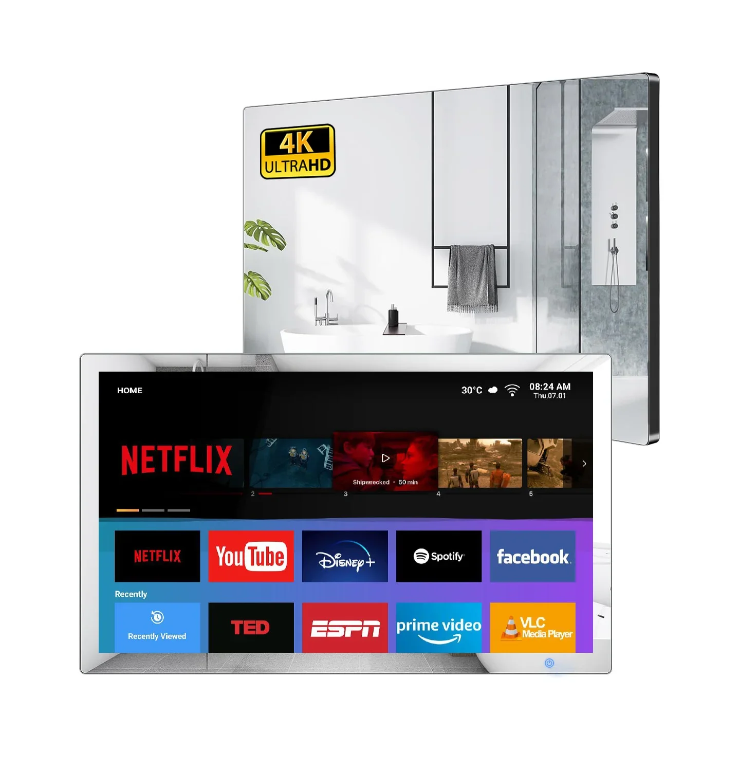 Smart TV with Voice Control, 32-inch Mirrored Waterproof HDTV for Indoor and Outdoor Use, HD Smart,4k