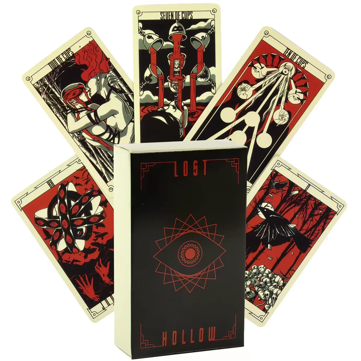 Lost Hollow Tarot Cards Deck 80pcs Gothic Woodland Dark Forest Illustration Red Black Cream Style Oracle Cards Divination