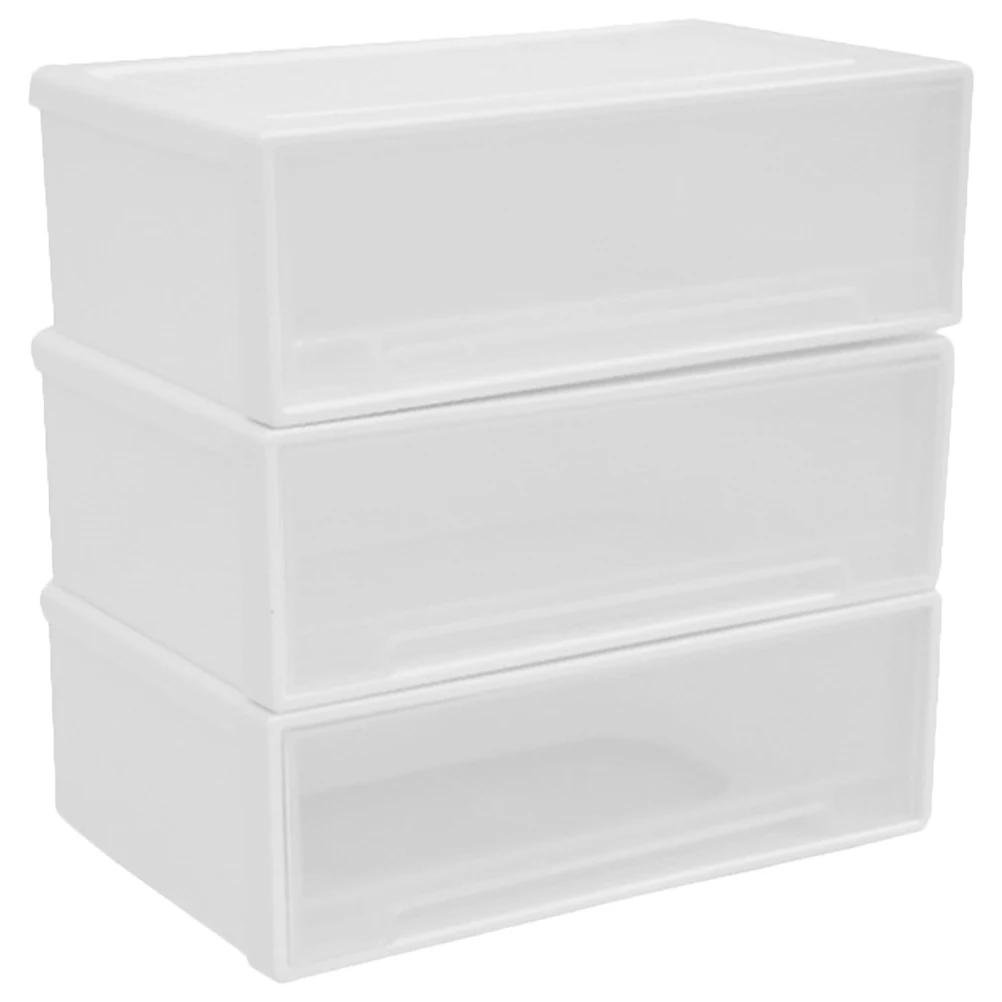 1 set Three Layer Drawer Storage Box White Vertical Large Capacity Desktop Organizers Stackable PP Material Plastic Container