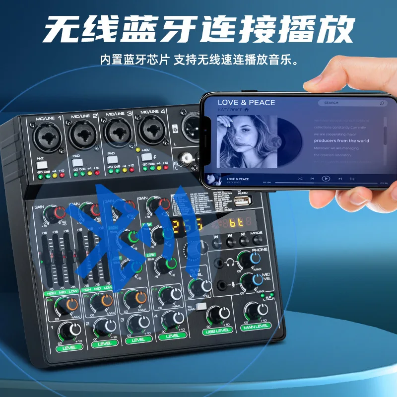 6-Way Bluetooth Mixer Computer Recording Conference Home Small Outdoor Conference 256 DSP Equalization Effects