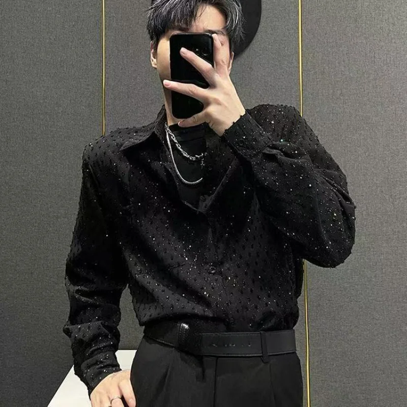 2026 New Spring Summer Thin All Over Star Print Loose Long Sleeve Shirt, Trendy Elegant Top For Club Party Stage Events