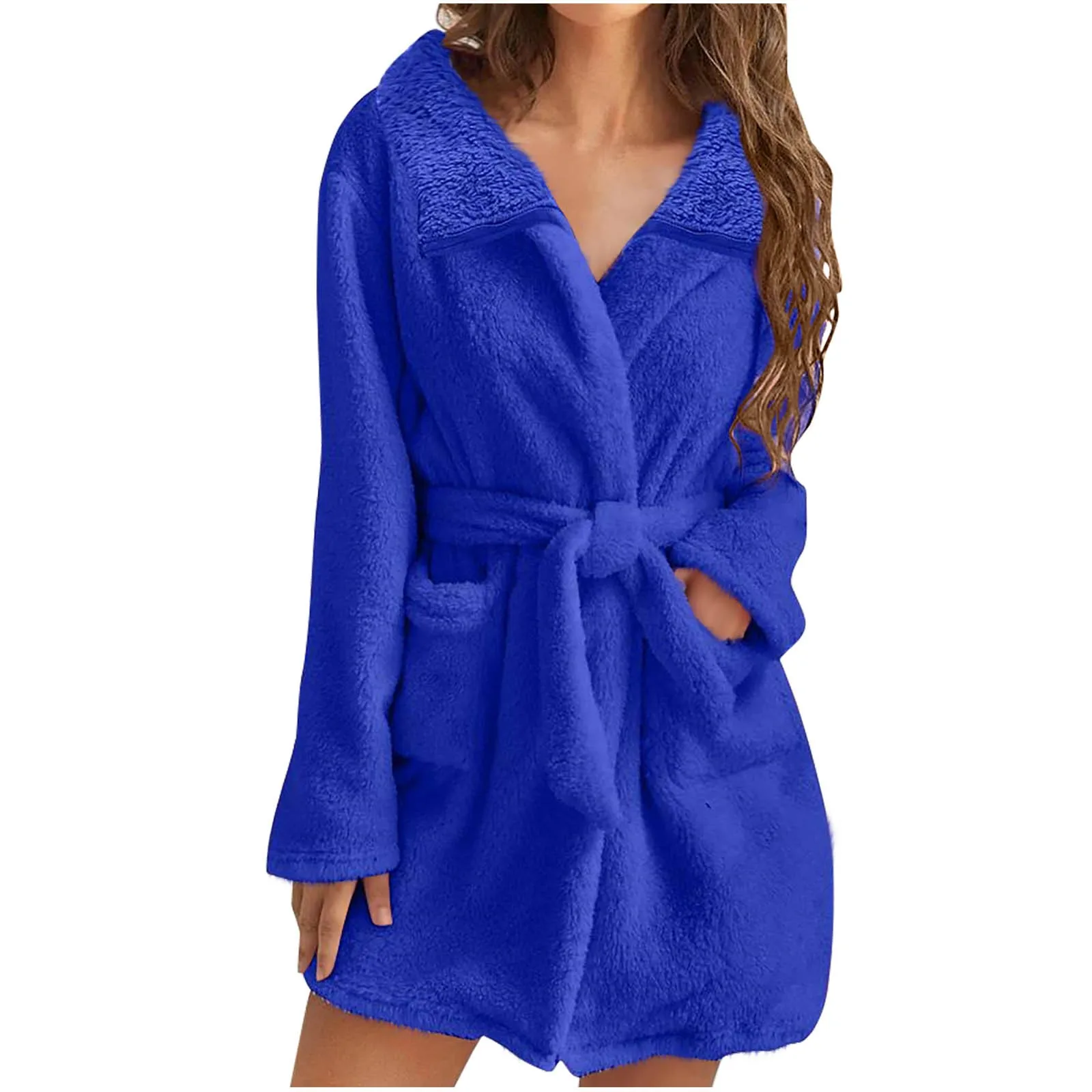 Thicken Fuzzy Robes Bathrobe Long Women Warm Hooded Robe Flannel Kimono Bath Robe Dressing Gown Velvet Sleepwear Bathrobes