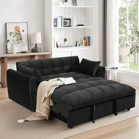 65 Velvet Convertible Sleeper Sofa, 3-in-1 Loveseat with Adjustable Backrest and Padded Armrests, Ideal for Living Room or Bedro