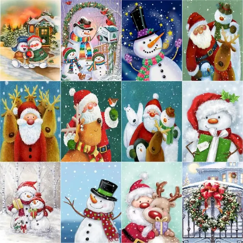 

GATYZTORY Paint By Number Snowman And Animals Hand Painting Winter Season Decorative Paintings Kill Time Adults Crafts