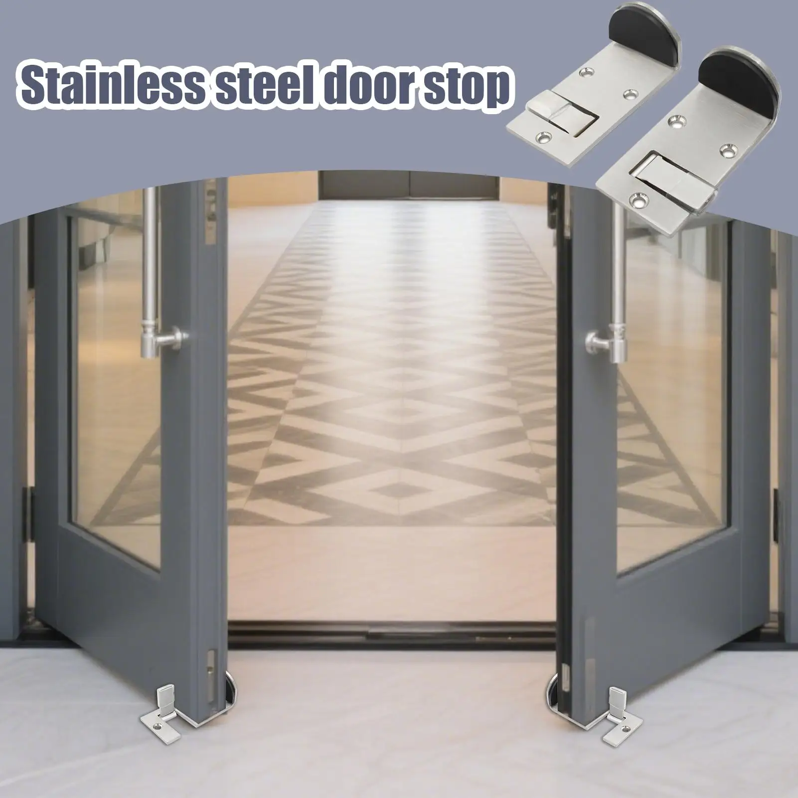 

Floor Mount Door Stop Stainless Steel Door Stop 2 Pieces Safety Wedges With Rubber Pads For Apartment Travel Fast Food