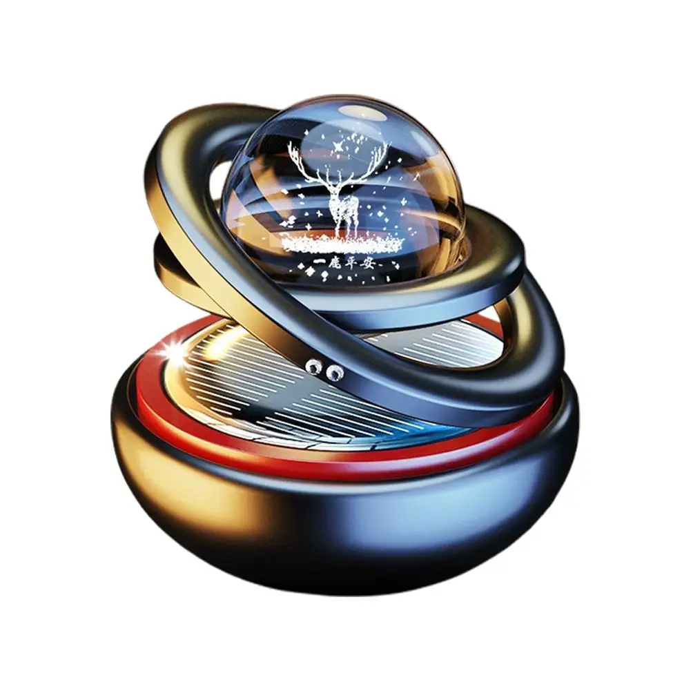 Solar Car Air Freshener Auto Rotating Aromatherapy Double Suspended Car Interior Air Freshener Fragrance Mist Car Perfume Decor