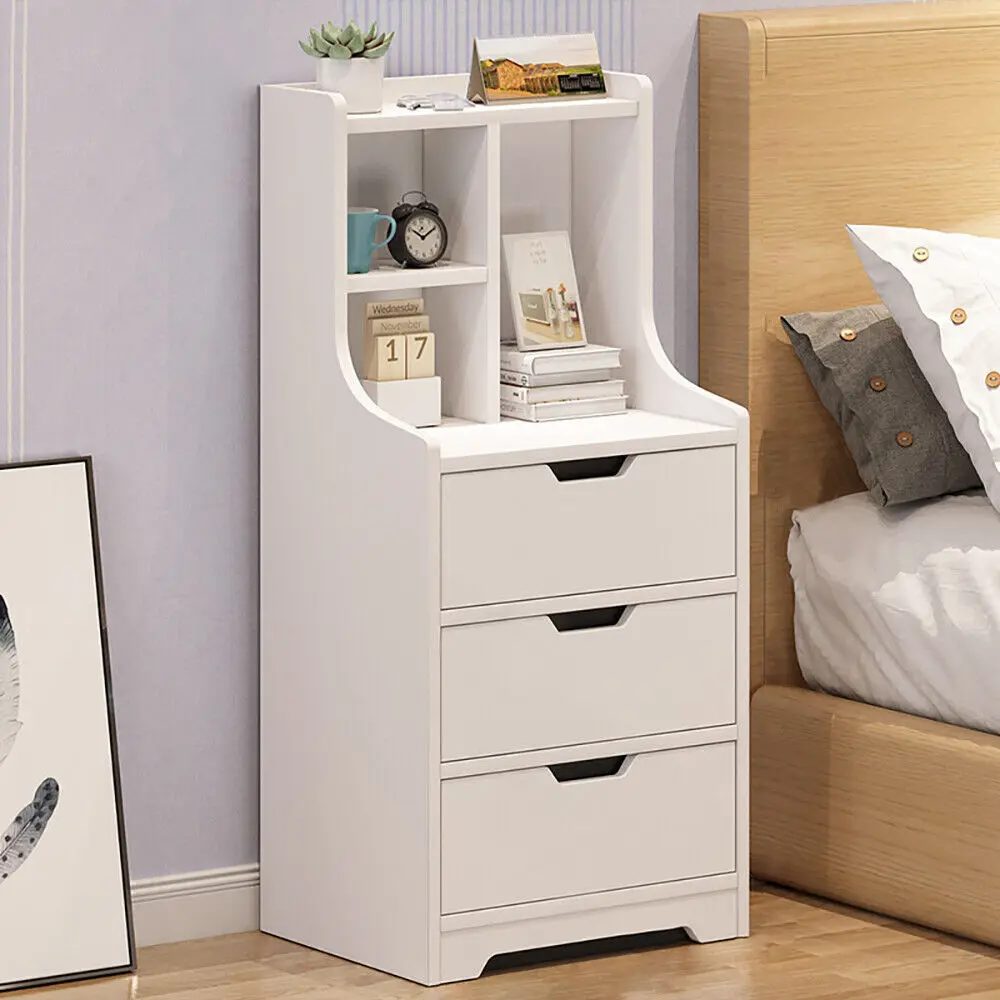 Vertical Bedside Cabinet, 3 Drawers, White, Minimalist, Sturdy, Space-Saving, For Bedroom, Organize Daily Items
