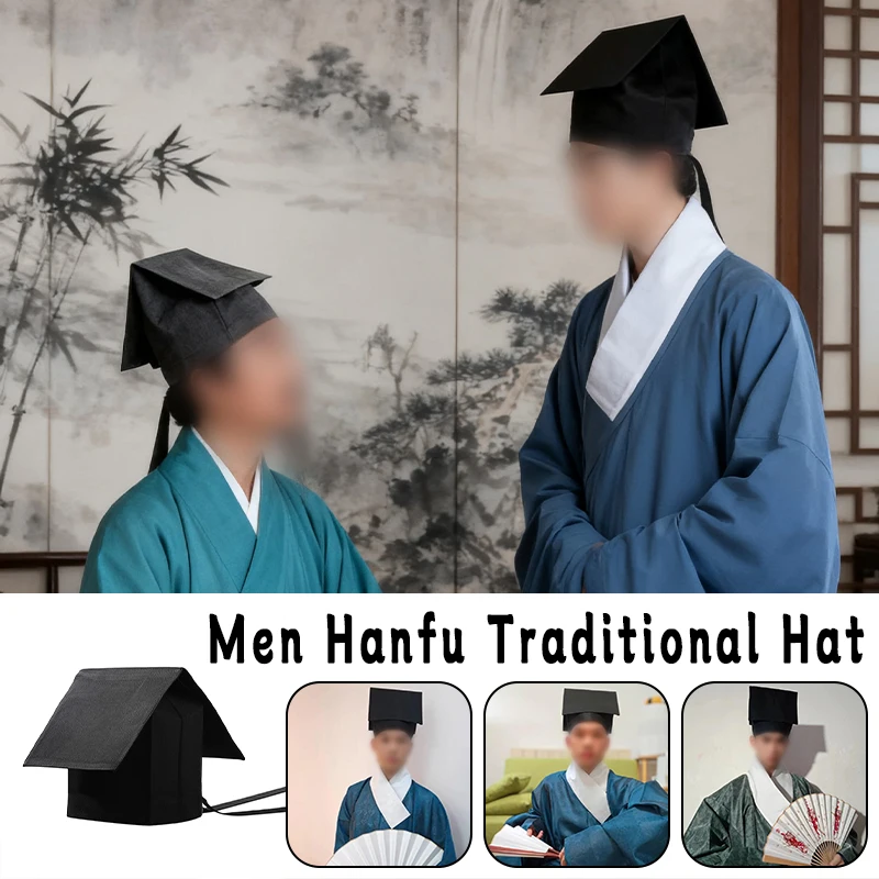 Sombreros Hanfu para hombre, sombrero de tela negra de la dinastía Ming china, gorra de monje antiguo, fotografía, Cosplay, accesorios de disfraces antiguos, tocados