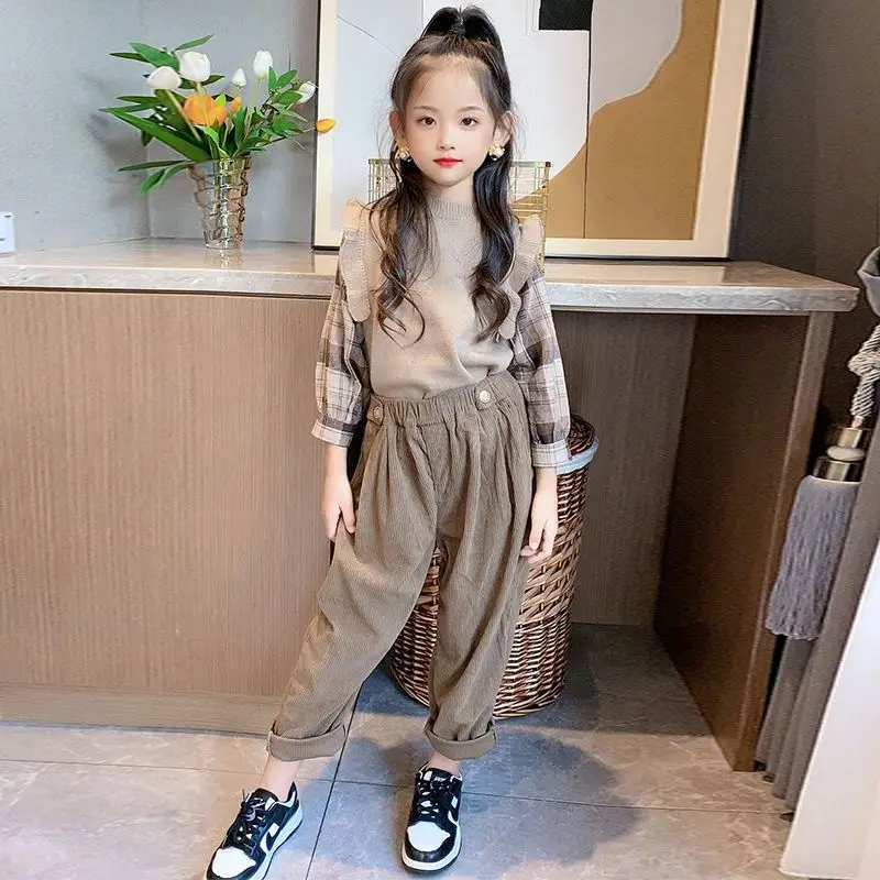 

Teenage Girl Clothes Solid Color Girls Clothing Vest + Blouse + Pants Kids Girls Clothes Casual Style Children Clothes 6-14Years