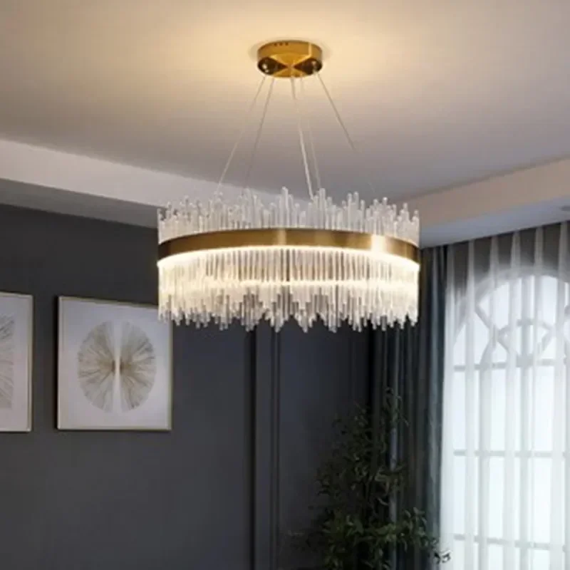 

RI light luxury Postmodern chandelier atmospheric crystal living room chandelier simple LED dining room chandelier bedroom lamp