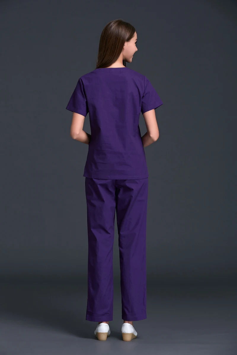 Ensemble d'uniformes de clinique dentaire en pur coton pour femmes, vêtements de travail de dentiste, manches courtes, col en V, document sombre, été, 100%