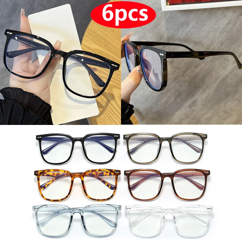 

6pcs Square Myopia Glasses Frame Women Men New Oversized Brand Eyeglasses Frames Anti Blue Light Glasses