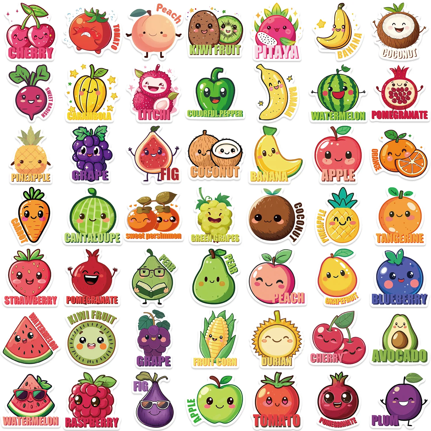 10/30/50PCS Cartoon Cute Fruit Graffiti Stickers Decorative Guitar Notebook Luggage DIY Decals Waterproof Stickers For Children