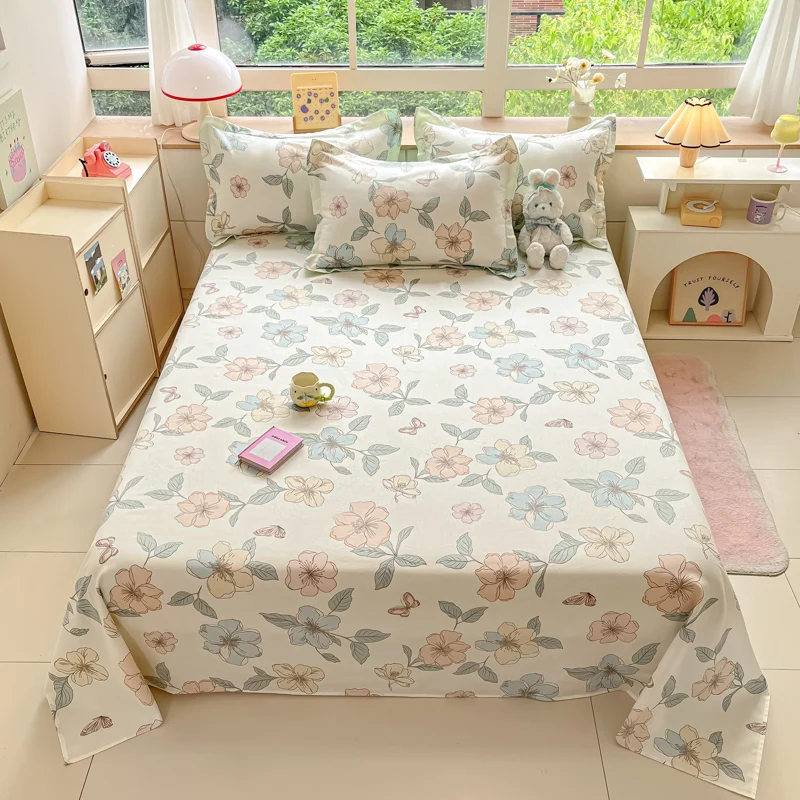 Ensemble de draps plats floraux botArabes, drap de lit imprimé papillon Kawaii avec 2 taies d'oreiller, ensemble de draps en coton, couvre-lit de style ferme