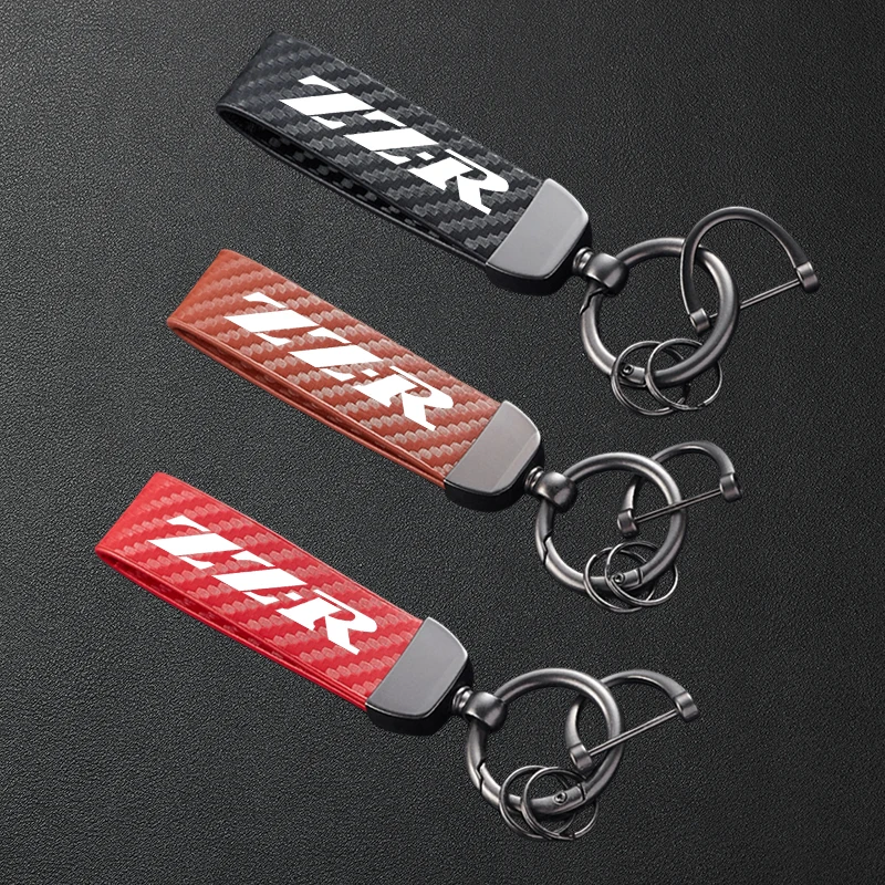 FOR KAWASAKI ZZR250 ZZR400 ZZR600 ZZR1100 ZZR1100D ZZR1200 ZZR1400 Carbon Fiber Patterned Motorcycle Keychain Metal Keyring