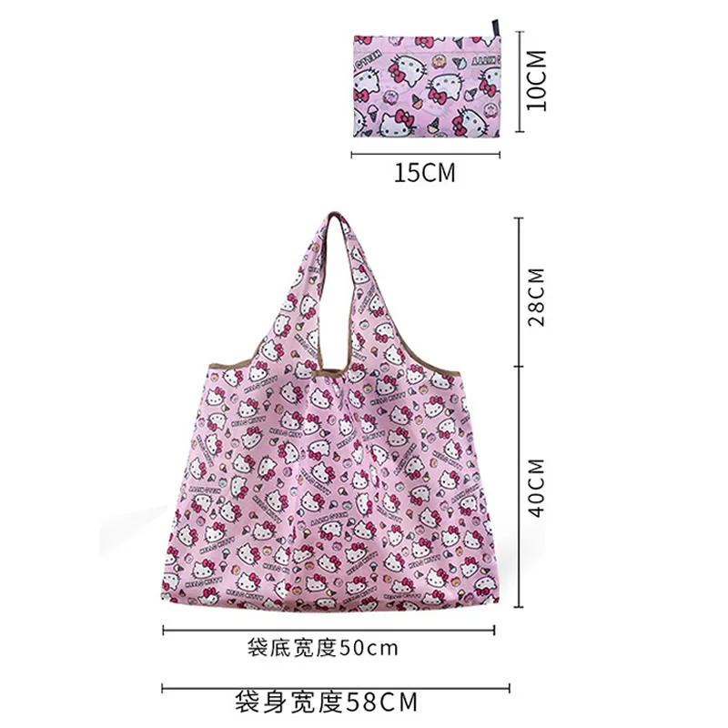 산리오 만화 헬로 키티 쿠로미 쇼핑백, 대용량 접이식 휴대용 친환경 슈퍼마켓 쇼핑 보관 가방