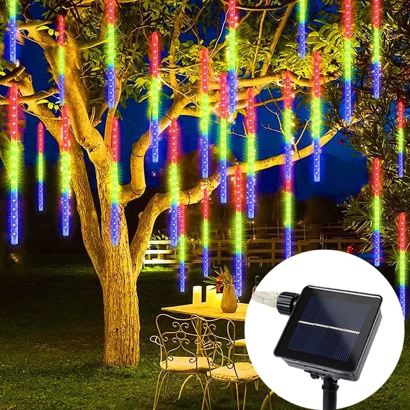 Imagem -04 - Falling Raindrop Fairy String Light Led Solar ao ar Livre Chuveiro de Meteoro Decoração de Natal Holiday Yard 30 cm 50cm Tube