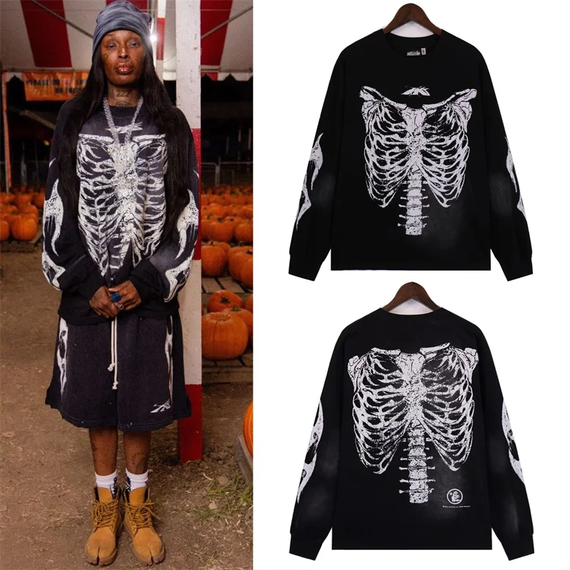 

Loose Fit Men's Cotton T-irt round Ne Long Sve Base irt Street Sle Hip Hop Trend Casual Wear for Teenagers