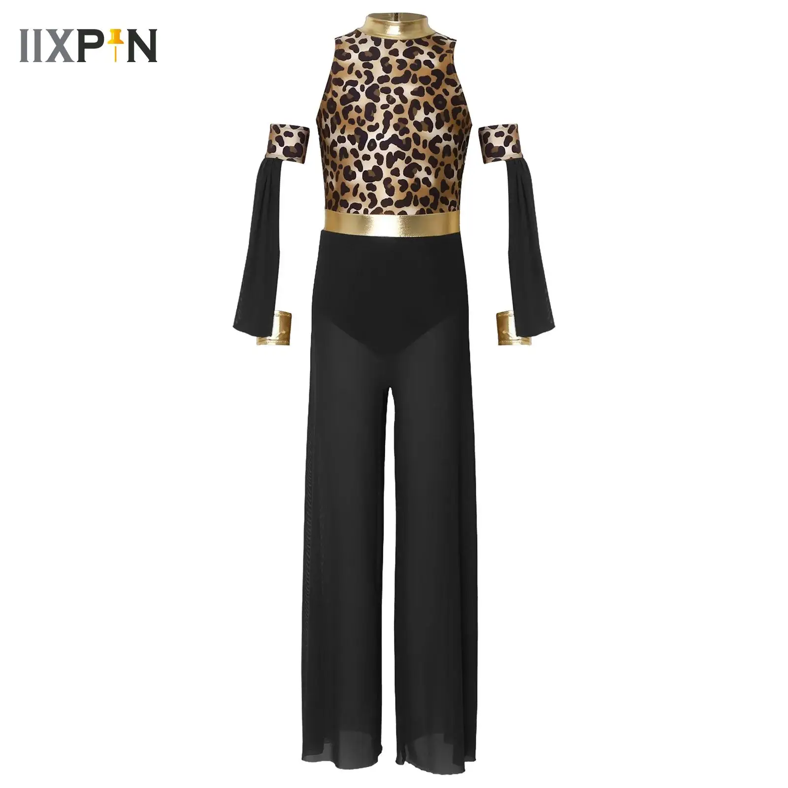 

Детский гимнастический балетный комбинезон для девочек, без рукавов, с широкими штанинами, для современных танцев, костюм в стиле доисторических пещерных людей