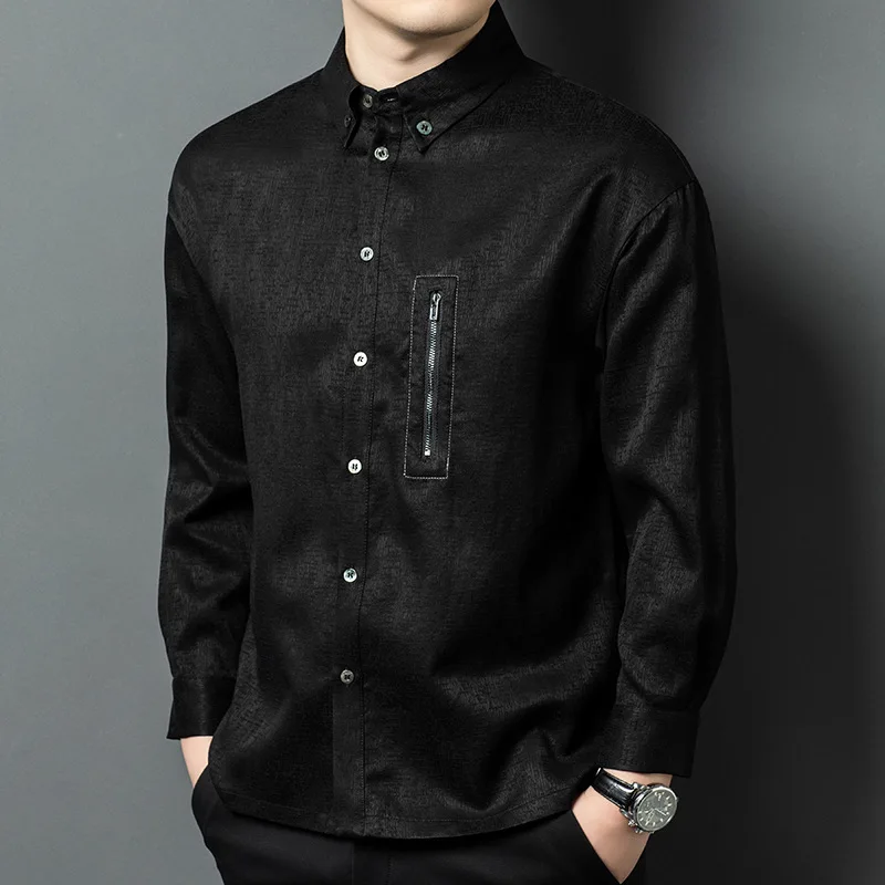 Trendy Long Sleeve Shirt Men's Trend Casual Silk Shirt Spring Autumn Top
