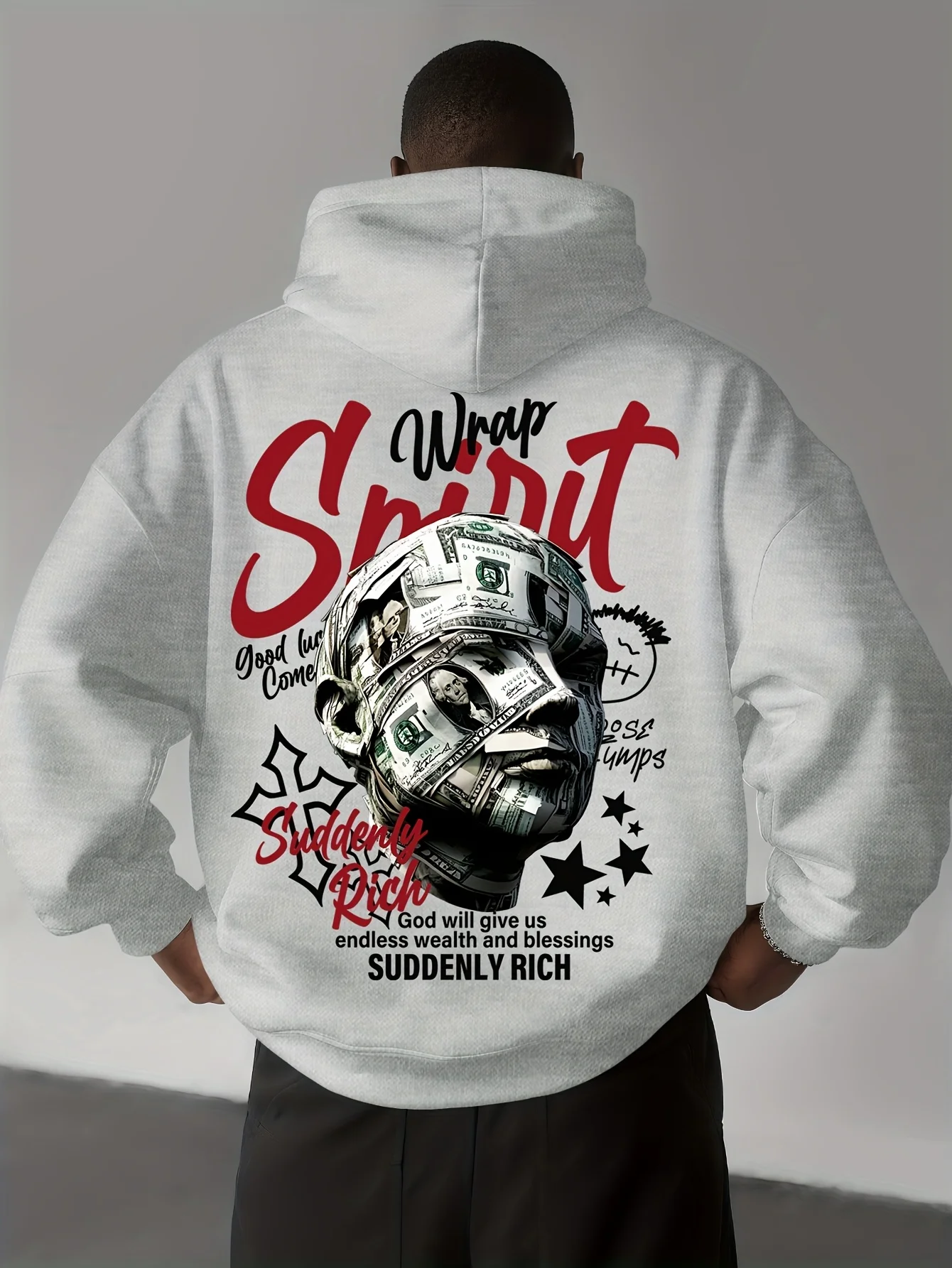 Creative Art Print Men Hooded Sweatshirt Autumn Winter Daily Outdoor Sports Loose All Build Fitness Leisure Warm Street Style
