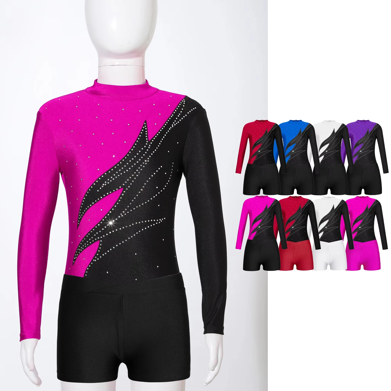 

Kids Girls Ballet Dance Sets Gymnastics Jersey Long Sleeve Figure Skating Bodysuit Leotard with Shorts Workout Fitness Outfits