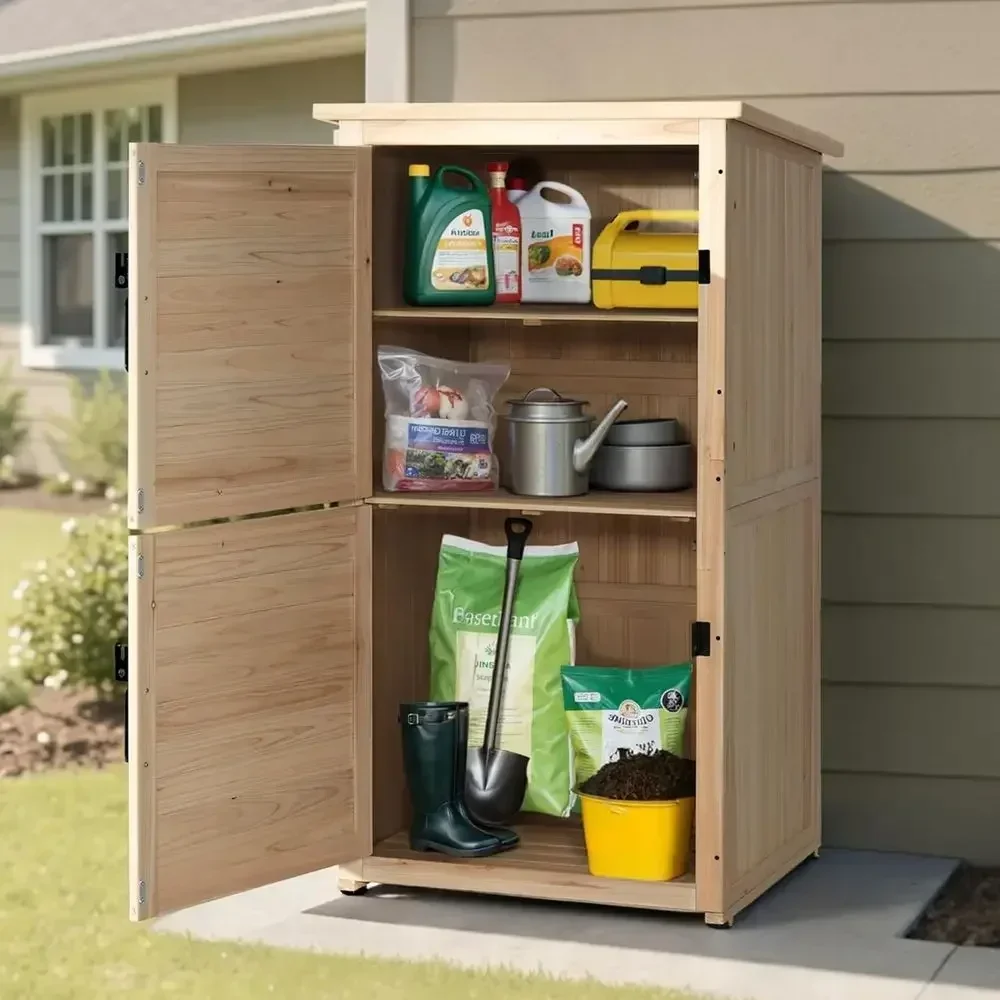 30 Waterproof Outdoor Storage Shed with Removable Shelves for Garden Tools and Patio Accessories