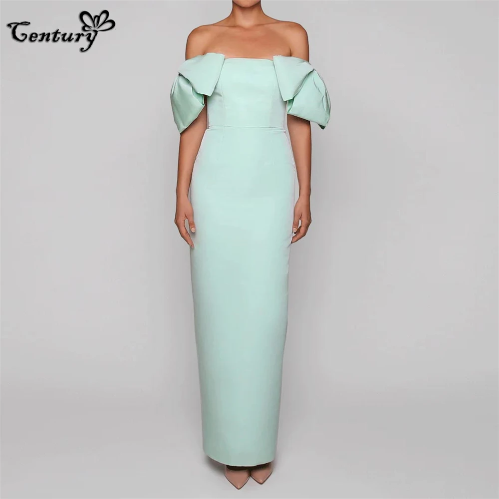 Mint Green Evening Dresses Long Big Bow Off Shoulder Satin Prom Gowns Women Formal Occasion Dresses Customized