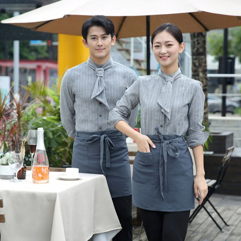 

Hotel Work Clothes Long Sleeve Autumn and Winter Catering Waiter Hot Pot Restaurant Milk Tea Barbecue Canteen Front Desk Shirt M