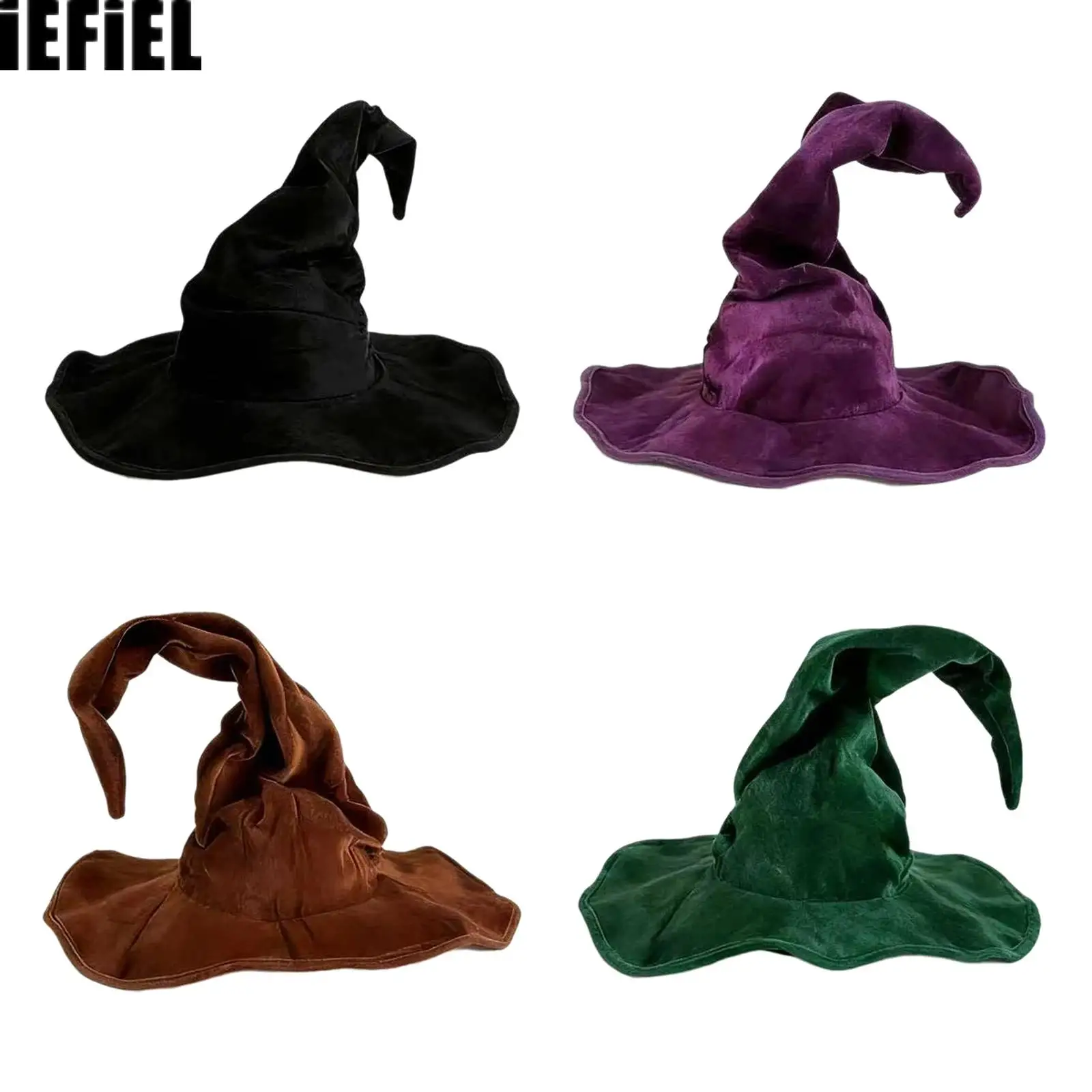 Men Women Witch Wizard Hat Velvet Cap Cosplay Accessories for Halloween Costume Party Masquerade Carnival