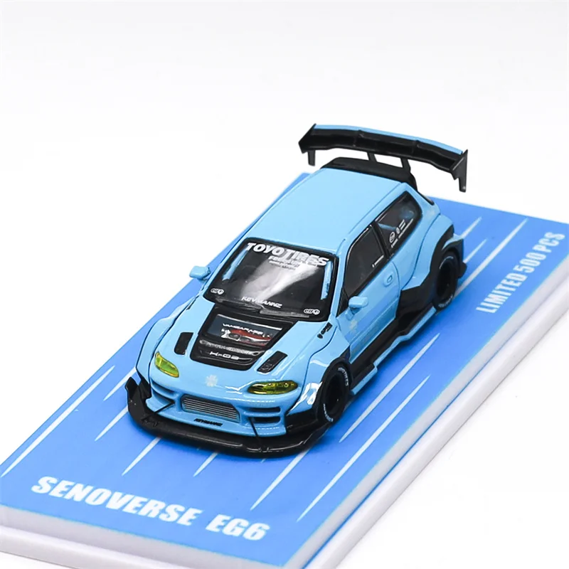 TPC 1:64 Kevmannz GT EG blue carbon fiber GT Wing/Double Wing Alloy Vehicle Collectible Car Model