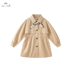 DK1230090 Dave Bella Spring Kids 5Y-15Y Girls Fashion Solid Bow collar  Button Pockets Children Cute Tops High Quality Outerwear