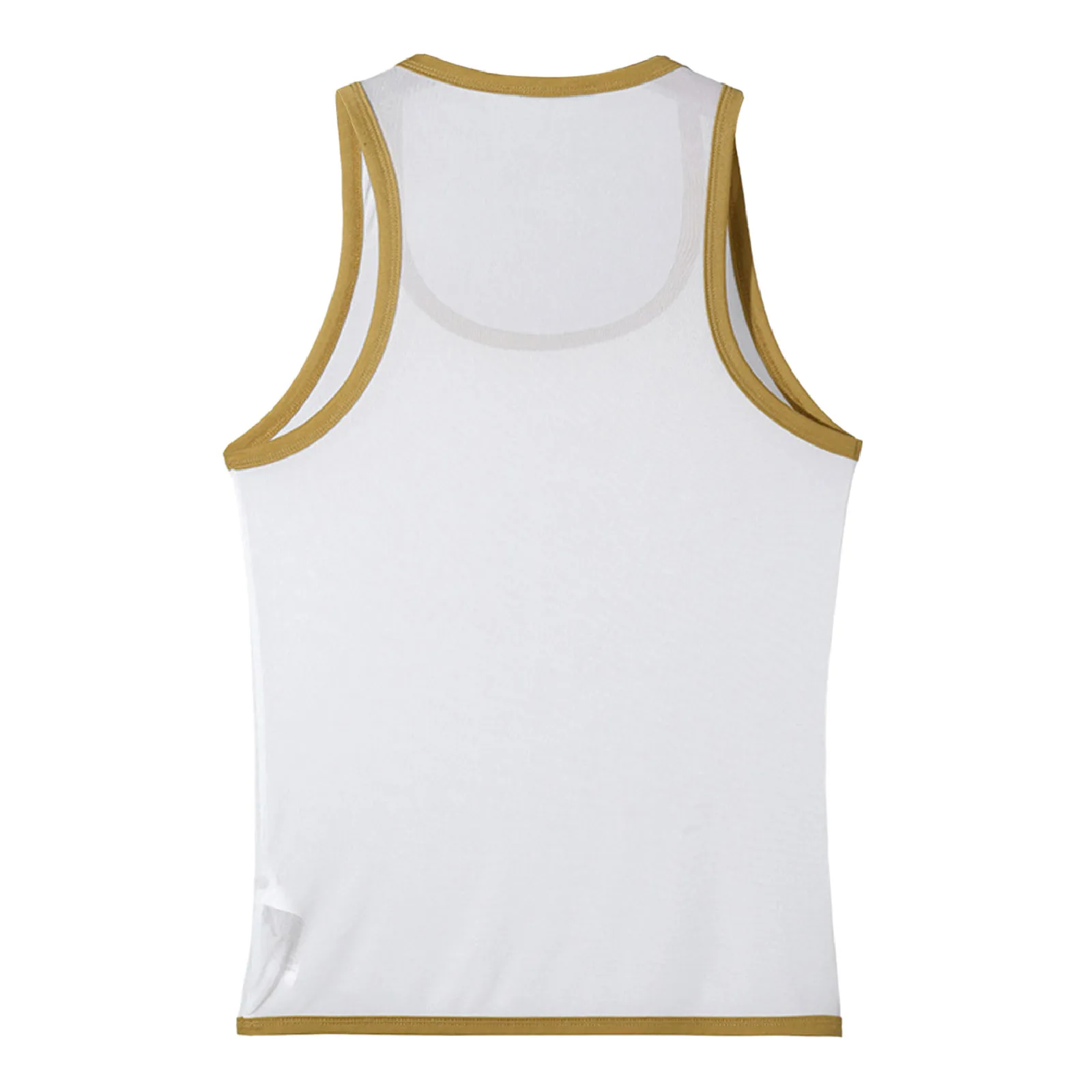 الرجال تنفس انظر من خلال شبكة الرياضة تانك الأعلى U الرقبة أكمام التباين اللون تقليم سترة رياضية للياقة البدنية كمال الاجسام