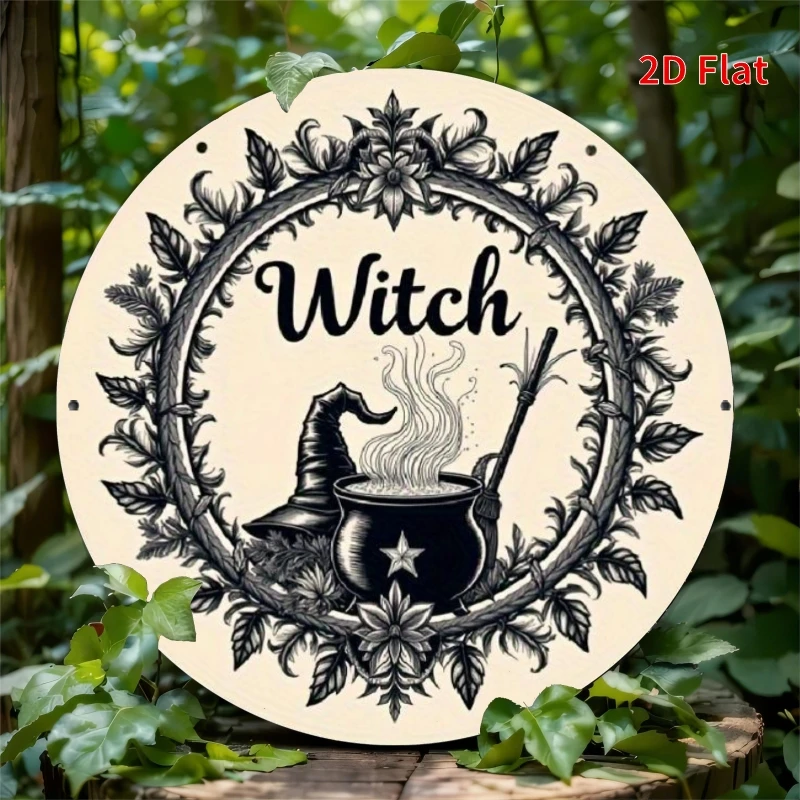 2D Flat, 2D Flat Art - A Vintage 2D Flat Artwork Depicting a Halloween Witch's Cauldron, Made of Durable Aluminum, Complete with