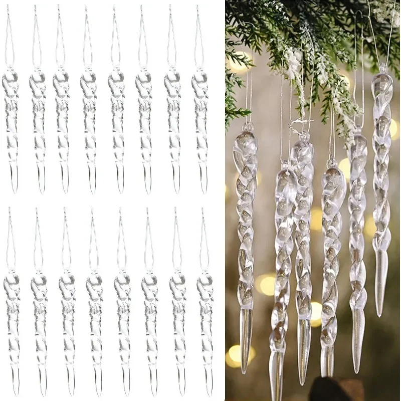 12-36PCS Christmas Tree Icicle Crystal Acrylic Decorations Clear Hanging Ornaments for Christmas New Year Winter Party Decor