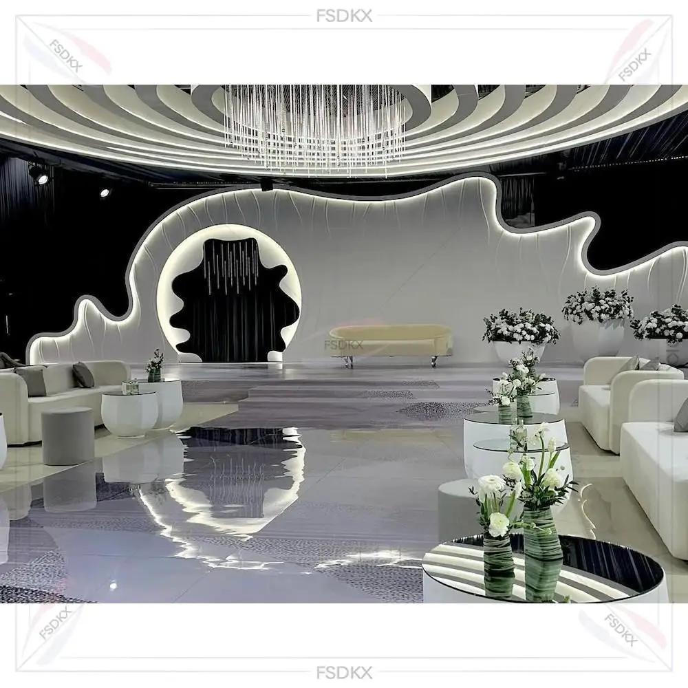 

Modern White Customized Style Stage Backdrop Decor Wall Events Supplier Props PVC Wedding Backdrop Luxury