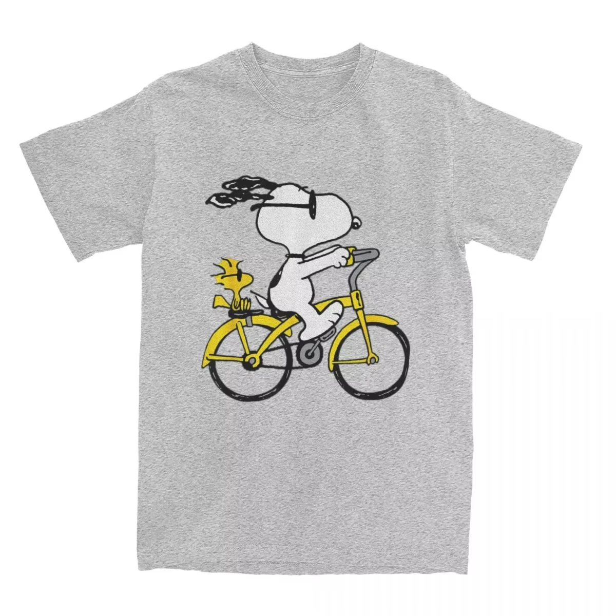 AliExpress MINISO 2025 Miniso Peanuts Snoopy & Woodstock Riding Bike T-Shirt Men Leisure Cotton Tee Shirt O Neck T Shirts Gift Idea Clothing